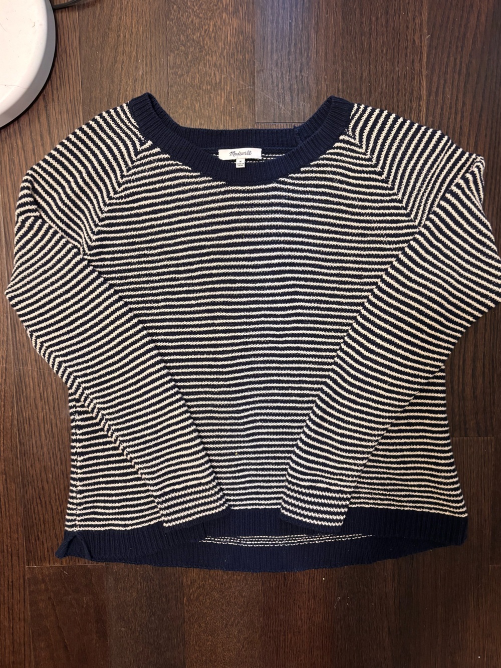 Madewell Navy and White Striped Crewneck Sweater